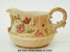 Royal Worcester blush ivory jug decorated with flowers,