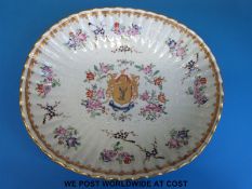 A 19thC Chinese armorial oval fluted pedestal bowl with Latin 'Trans Figam' possibly ex Coult