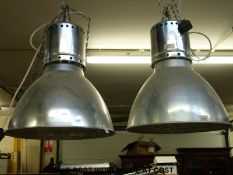 Two retro industrial hanging ceiling lights,