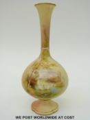 Grainger and Co Royal China Works Worcester blush ivory pedestal vase decorated with swans on a