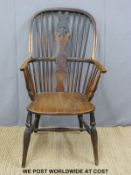 A 19thC elm seated and yew wood Windsor chair