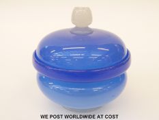 Stevens and Williams 'alabaster' glass bowl and cover of blue colouration (12.