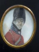 Two 19thC watercolour miniatures on ivory, one of a soldier,