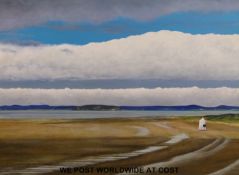 Roy Wallis oil on canvas 'Burnham on Sea lighthouse from a distance' (51x76cm)