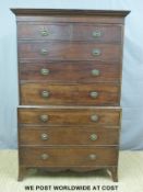 A Georgian mahogany chest on chest, the top fitted two over three drawers,