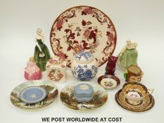 Royal Doulton figures Fair Lady, Gillian & Rose, Jester character jug, flambe cat,