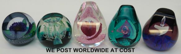 Five Caithness faceted glass collectors' paperweights comprising Saladin 1239, Jubilee Orchid 1262,
