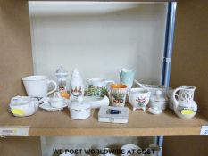 A quantity of crested china to include Goss, Florentine etc; Florentine luggage with Tasmania crest,