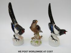 A pair of USSR / Lomonosov magpies (26cm tall) and a model of a thrush marked R to base
