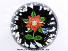 William Manson Master Sample Xmas 1998 glass paperweight with central green and red flame