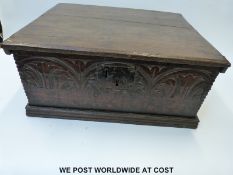 An 18th/19thC carved oak bible box (H21 x W49 x D40cm)