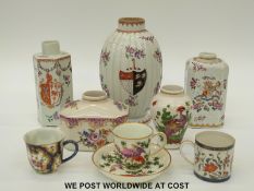 A collection of 19thC Samson tea caddies, tea ware,