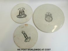 Three ceramic scale pans to include Pooley