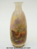 Royal Worcester vase hand decorated with scenes of Highland cattle, signed H.