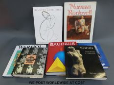 A selection of art books to include works on Andy Warhol, Modigliani, Rodin, Norman Rockwell,