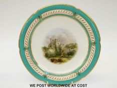 Royal Worcester plate hand decorated with a scene of Chepstow Castle, impressed mark,