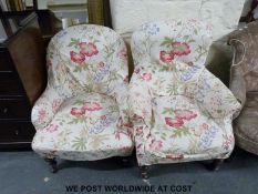 Two 19thC mahogany upholstered chairs with matching floral covers