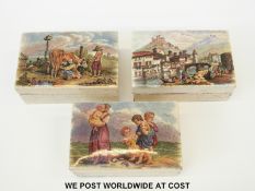 Three rectangular Prattware pots comprising Tyrolese Village,