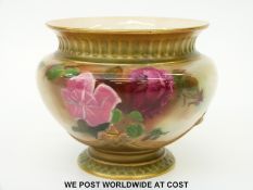 Royal Worcester pedestal vase hand decorated with roses, puce mark and shape no 1735 to base (9.