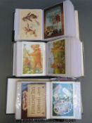 Three albums of postcards to include mid 20thC teddy bears & dolls