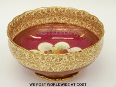 George Jones pedestal bowl hand decorated with painted fruit, signed W.