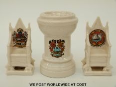 A collection of Goss china to include St Tudno's church font with Llandudno crest,