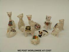Ten crested ware ceramic animals to include Willow Art winking cat 'Cheshire Cat Still Smiling for