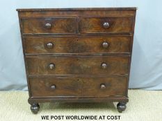 A 19thC mahogany chest of two over three graduated drawers raised on turned legs, C.