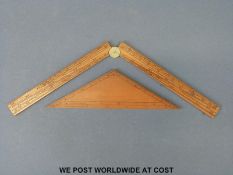 A folding boxwood 12inch ruler and a similar triangular measure