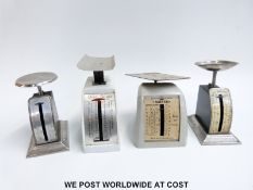 Four spring balances to include letter and egg scales