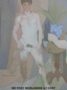 Cornelius McCarthy gouache male nude by a table,