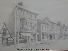 Three pencil drawings of local scenes, Stonehouse High Street,
