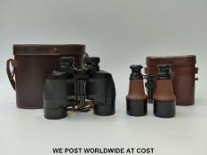 A cased pair of Ross 9 x 35 Solaross binoculars and a pair of cased vintage horse or similar