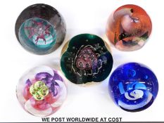 Five Caithness limited edition faceted glass paperweights, Summit 172/750, Mirage 76/500,
