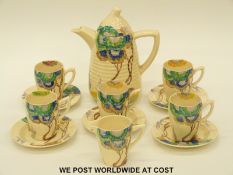 Clarice Cliff Bonjour part coffee set to include five cups and saucers,