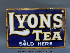 A Lyons 'Tea Sold Here' enamel advertising sign (31x46cm)