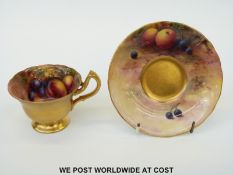 Royal Worcester matched painted fruit cup and saucer signed Price and Townsend