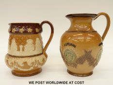 Two Doulton Lambeth salt glazed jugs, one allegorical of the four seasons,