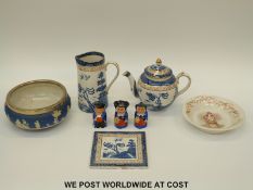 A Carlton ware toby cruet, Wedgwood bowl with plated rim, Booths Old Willow,