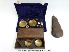 Three cased travelling beam scales including Eastern set in swivel box