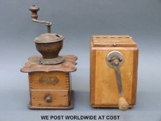Two vintage wooden coffee grinders, one probably Allemagne circa 1930s,