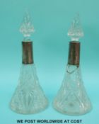 A pair of cut glass hallmarked silver scent bottles, Birmingham 1929,