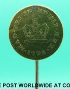 A yellow metal stick pin mounted with a 1798 one third guinea gold coin
