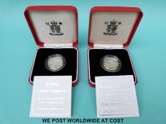 A 1996 and a 1997 silver proof piedfort £1 coin both cased with certificates