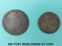 A William III 1697 shilling and a 1696 sixpence both F