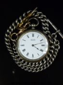 Baume silver ladies pocket watch marked 935 with black hands and Roman numerals and white email