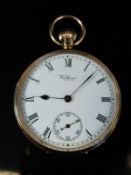 Waltham 9ct gold gentleman's open faced pocket watch with inset subsidiary seconds dial,
