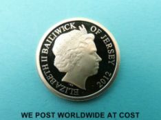 A cased 2012 Jersey 22ct gold diamond Jubilee proof £1 coin limited edition of 950 with certificate