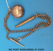 A hallmarked silver sovereign holder and a white metal Albert with pencil fob