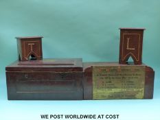 A 19th century mahogany box with Loyal Sincerity Lodge 1861 plaque to lid, width 36cm,